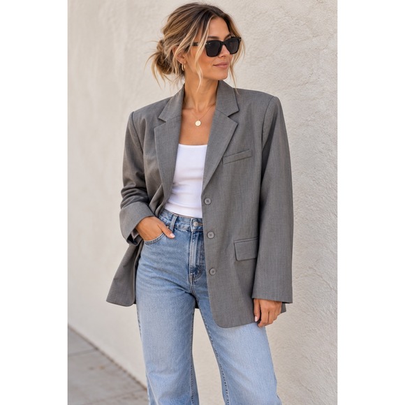 PrettyLittleThing Jackets & Blazers - PrettyLittleThing Charcoal Grey Oversized Blazer Jacket US 6 UK 10 NWT Academia